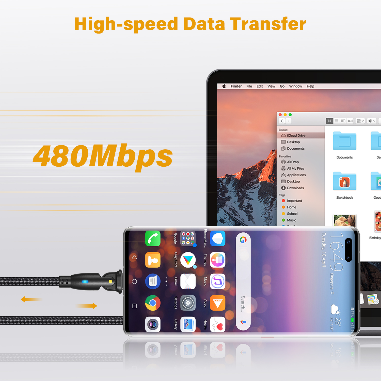 AUFU 100W USB-C Cable 2-Pack, 3.3ft/6ft