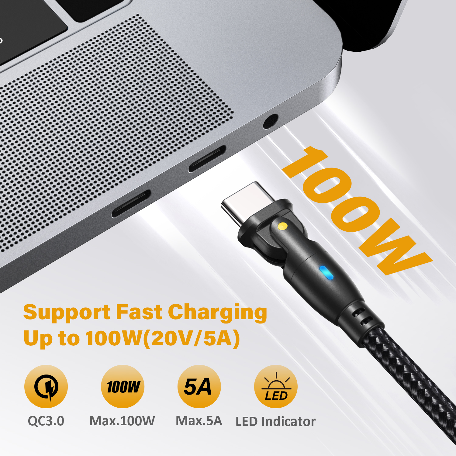 AUFU 100W USB-C Cable 2-Pack, 3.3ft/6ft