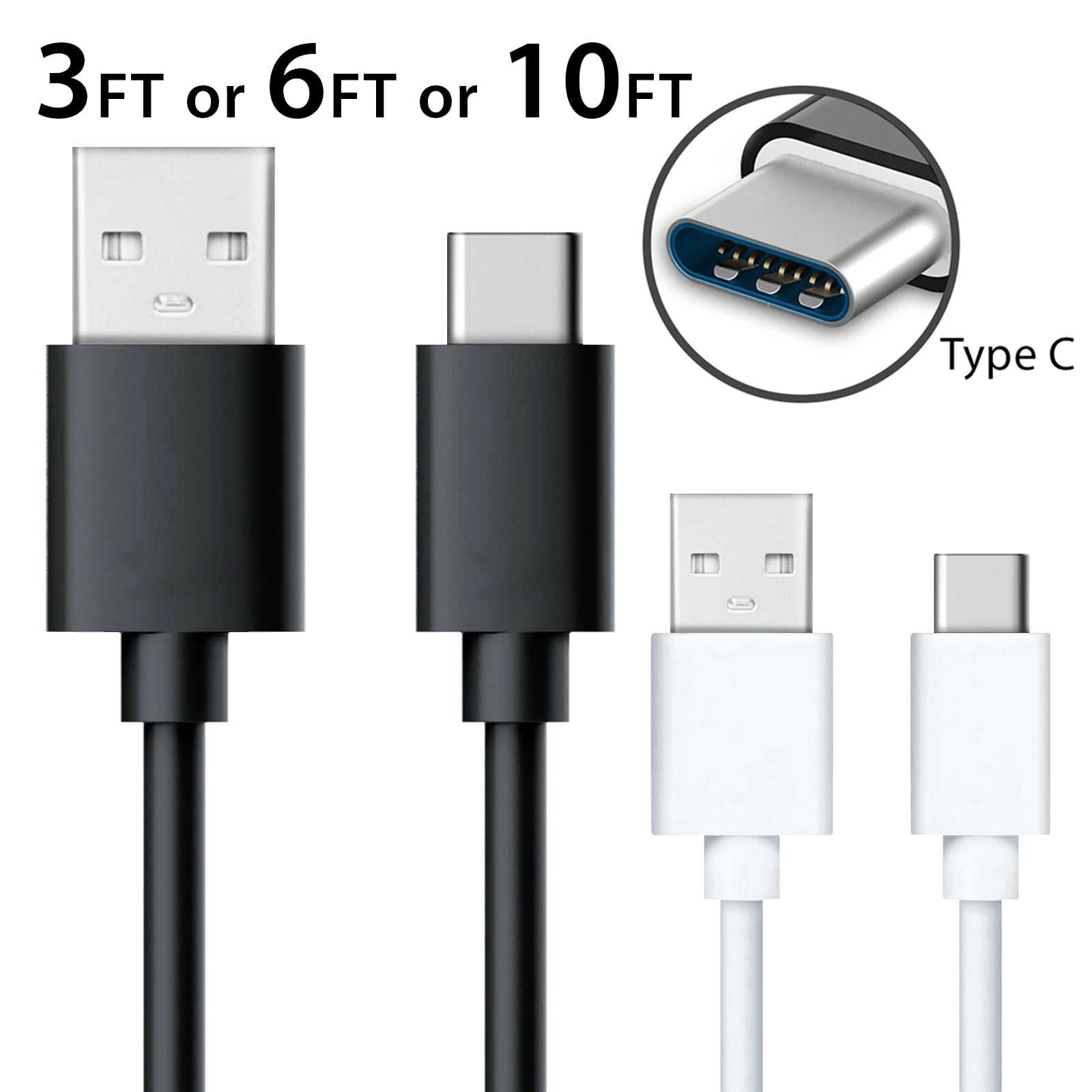 10ft Fast Charging USB-C Cable for Samsung & Google