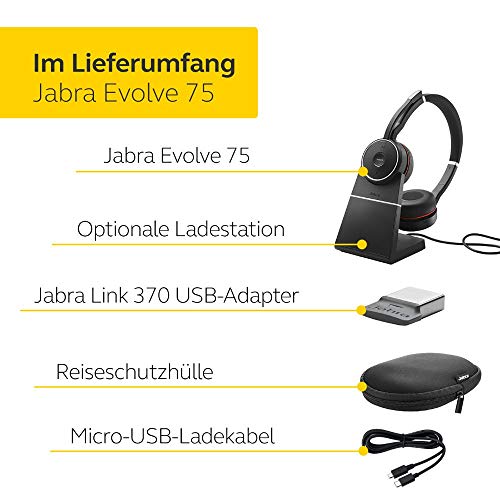 Jabra Evolve 75 Wireless Headset with USB-C Adapter