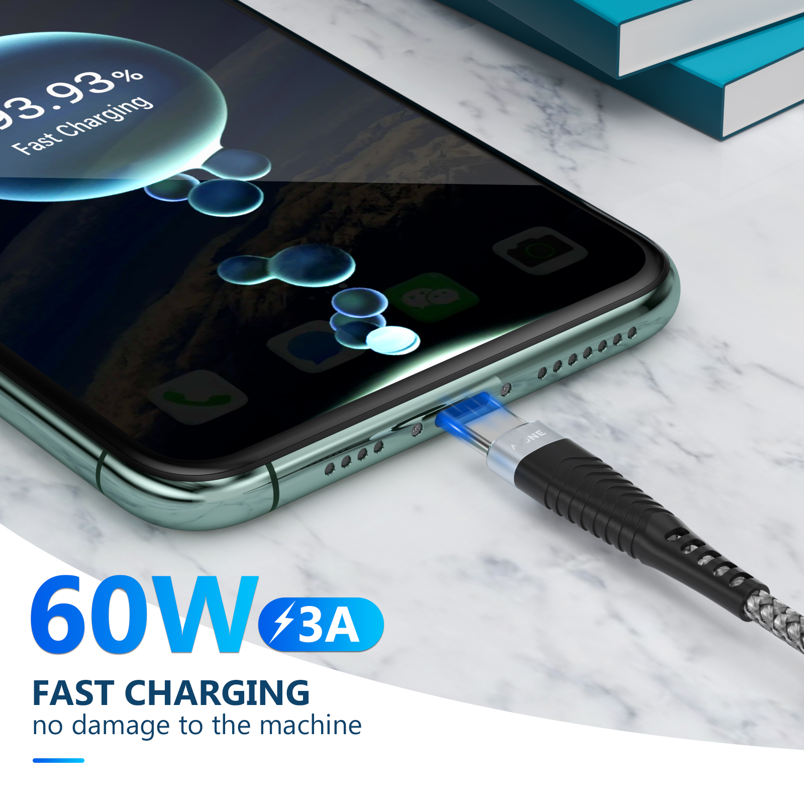 Fast Charging USB-C Cable 2-Pack, 3ft