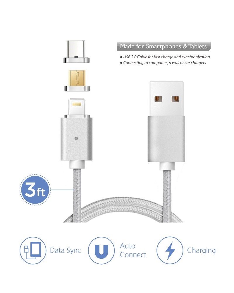 3-in-1 Magnetic USB-C Cable - Silver