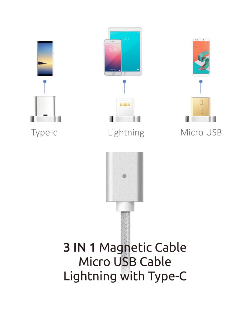 3-in-1 Magnetic USB-C Cable - Silver