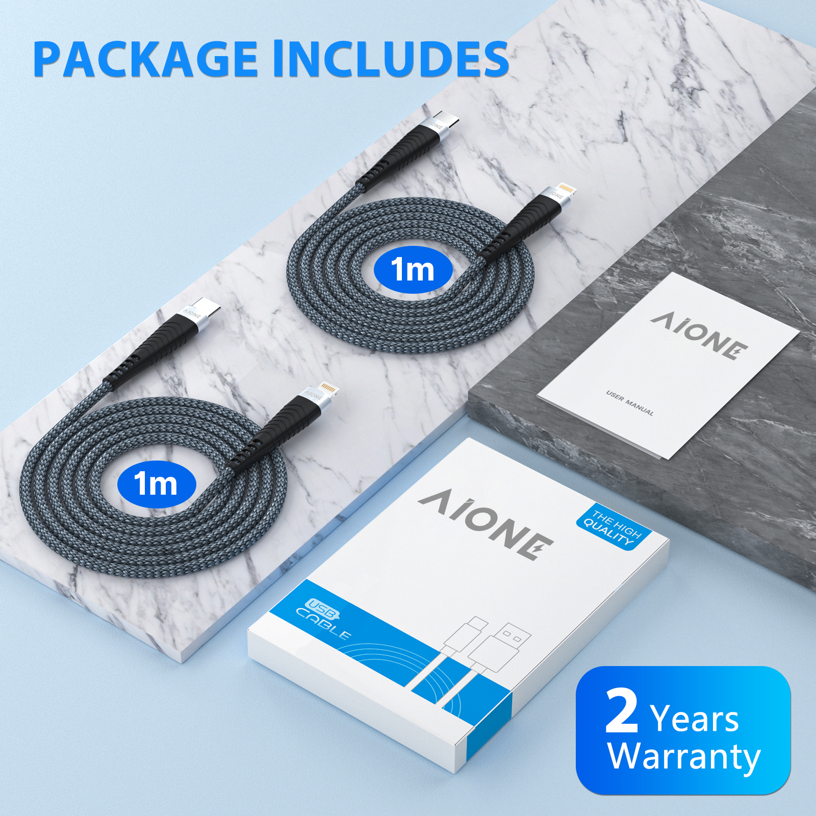 USB-C Lightning Cable for iPhone - 2 Pack