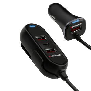 4-Port USB-C Car Charger, Black
