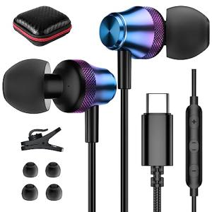 TITACUTE USB-C Earbuds for Samsung, iPhone, OnePlus - Purple/Blue