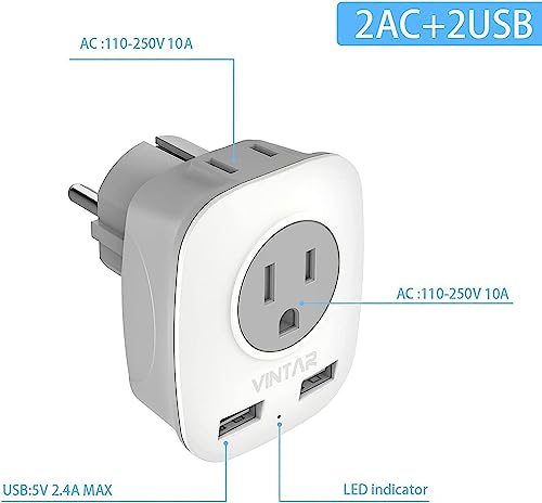 VINTAR 3-Pack Germany Travel Adapter with USB