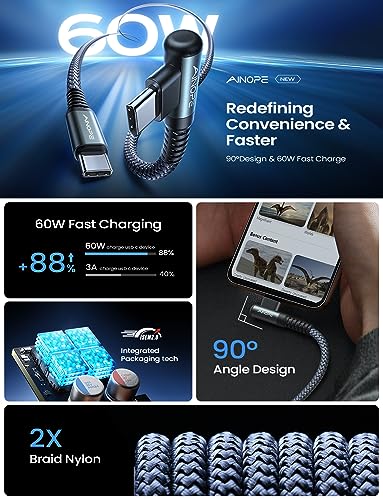 AINOPE USB-C to USB-C Fast Charging Cable 2-Pack