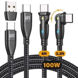 AUFU 100W USB-C Cable 2-Pack, 3.3ft/6ft