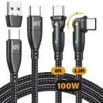 AUFU 100W USB-C Cable 2-Pack, 3.3ft/6ft