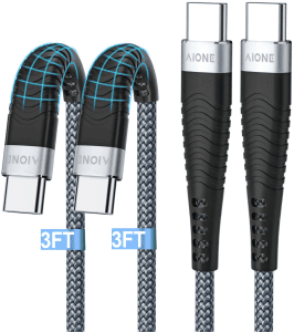 Fast Charging USB-C Cable 2-Pack, 3ft