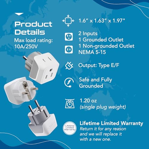 Ultra-Compact Dual Input Plug Adapter (3 Pack)