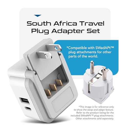 USB-C South Africa Travel Adapter with SwadAPt Attachments