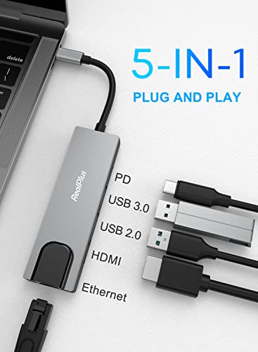 RealPlus 5-in-1 USB-C Hub for MacBook Pro, Chromebook, Pad
