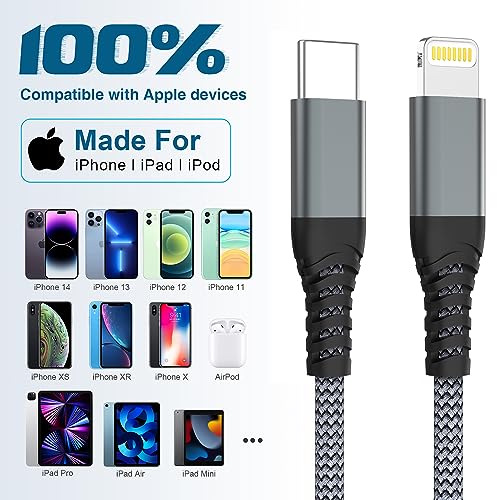 MFi Certified USB-C to Lightning Charger Cable 2-Pack