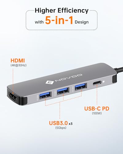 NOVOO Ultra Slim 5-in-1 USB-C Hub Adapter