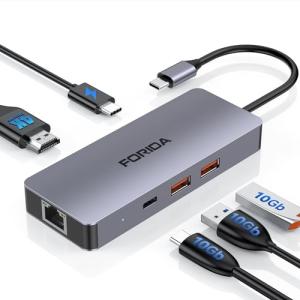 FORIDA 6-in-1 USB-C Ethernet Hub Adapter