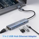 2-in-1 USB-C Hub with Ethernet and USB Ports