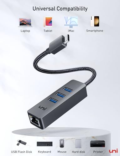 Uni USB-C Ethernet Hub Adapter with USB 3.0