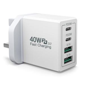 40W 4-Port USB-C Fast Charger Adapter UK