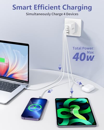 40W 4-Port USB-C Fast Charger Adapter UK