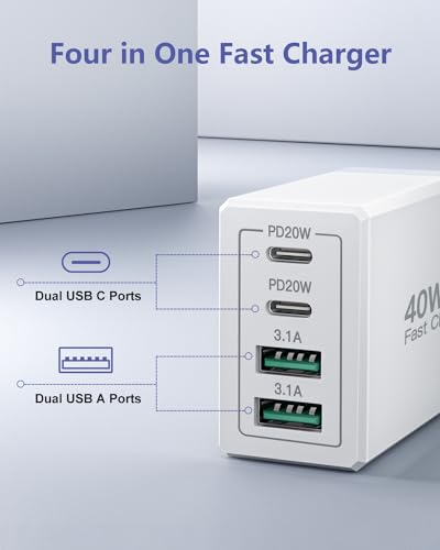 40W 4-Port USB-C Fast Charger Adapter UK