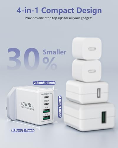 40W 4-Port USB-C Fast Charger Adapter UK