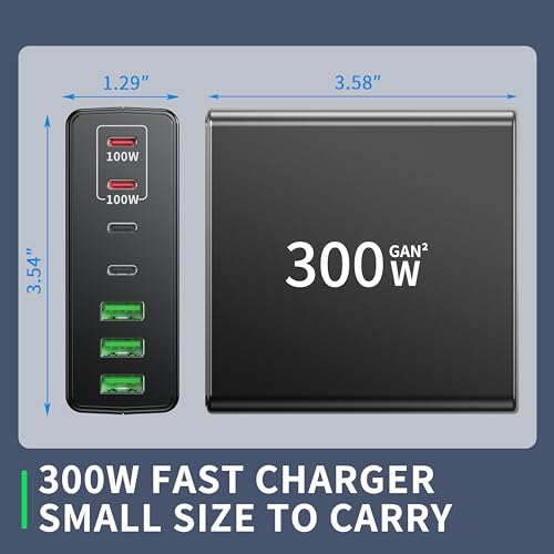 300W GaN USB-C 7-Port Fast Charger Brick