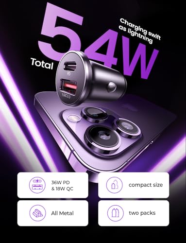 LISEN 2-Pack 12V USB-C Car Charger Adapter