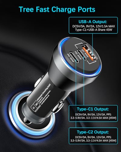 90W USB-C Car Charger with 3 Ports