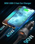 90W USB-C Car Charger with 3 Ports