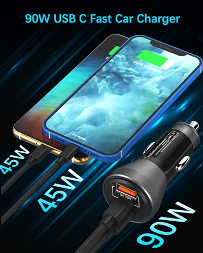 90W USB-C Car Charger with 3 Ports