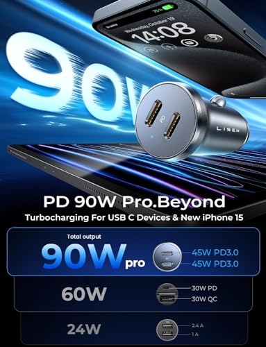 LISEN 90W Dual USB-C Car Charger Adapter