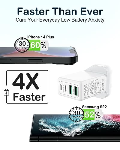 40W 4-Port USB-C Fast Charger Plug UK