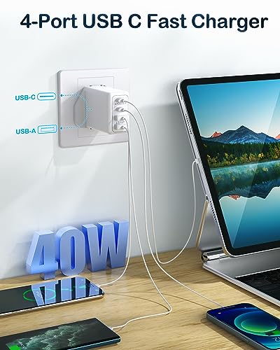 40W 4-Port USB-C Fast Charger Plug UK