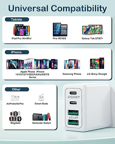 40W 4-Port USB-C Fast Charger Plug UK