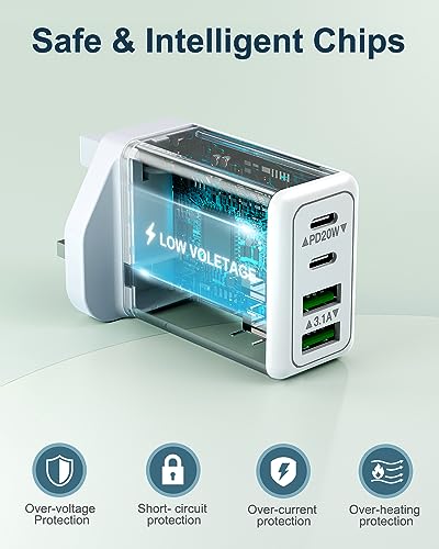 40W 4-Port USB-C Fast Charger Plug UK