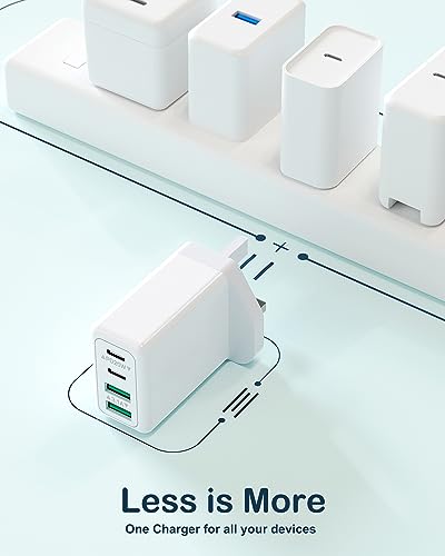 40W 4-Port USB-C Fast Charger Plug UK