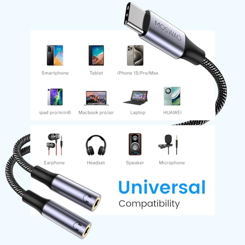 MOSWAG USB-C to 3.5mm Audio Headphone Splitter