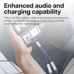 Dual USB-C Headphone and Charger Adapter 2-in-1