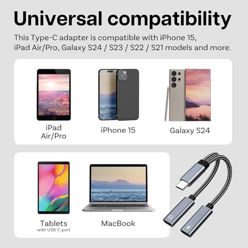 Dual USB-C Headphone and Charger Adapter 2-in-1