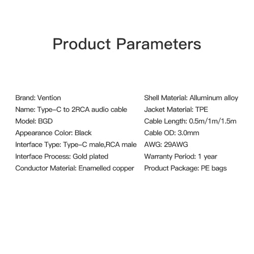 Vention USB-C to RCA Audio Cable, 1.5M