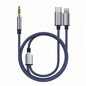 Braided USB-C & Lightning Aux Cable for Car