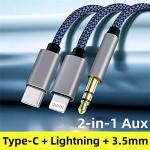 Braided USB-C & Lightning Aux Cable for Car