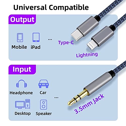 Braided USB-C & Lightning Aux Cable for Car