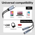 USB-C to Dual 3.5mm Audio Splitter Adapter