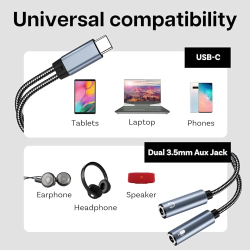 USB-C to Dual 3.5mm Audio Splitter Adapter
