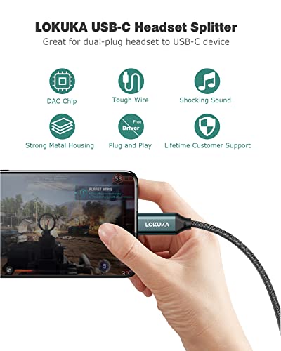 USB-C to 2 TRS Headphone Mic Splitter Adapter