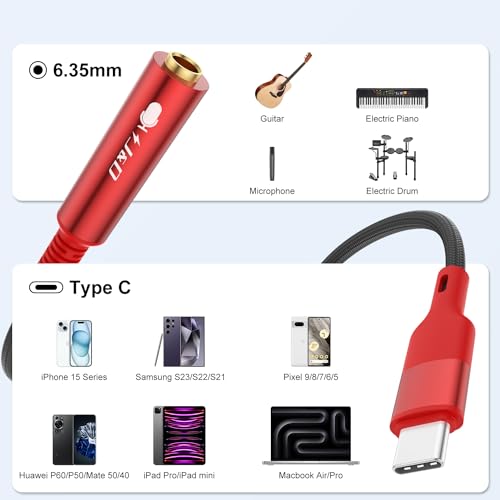 USB-C to 1/4 TS Audio Adapter Cable - 30cm