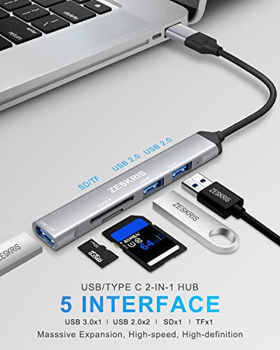 Slim 5-port USB-C hub with card reader